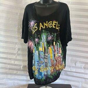 Bali Chic Black Sequin Shirt  “Los Angeles Is My Kind of Town” Vintage Statement